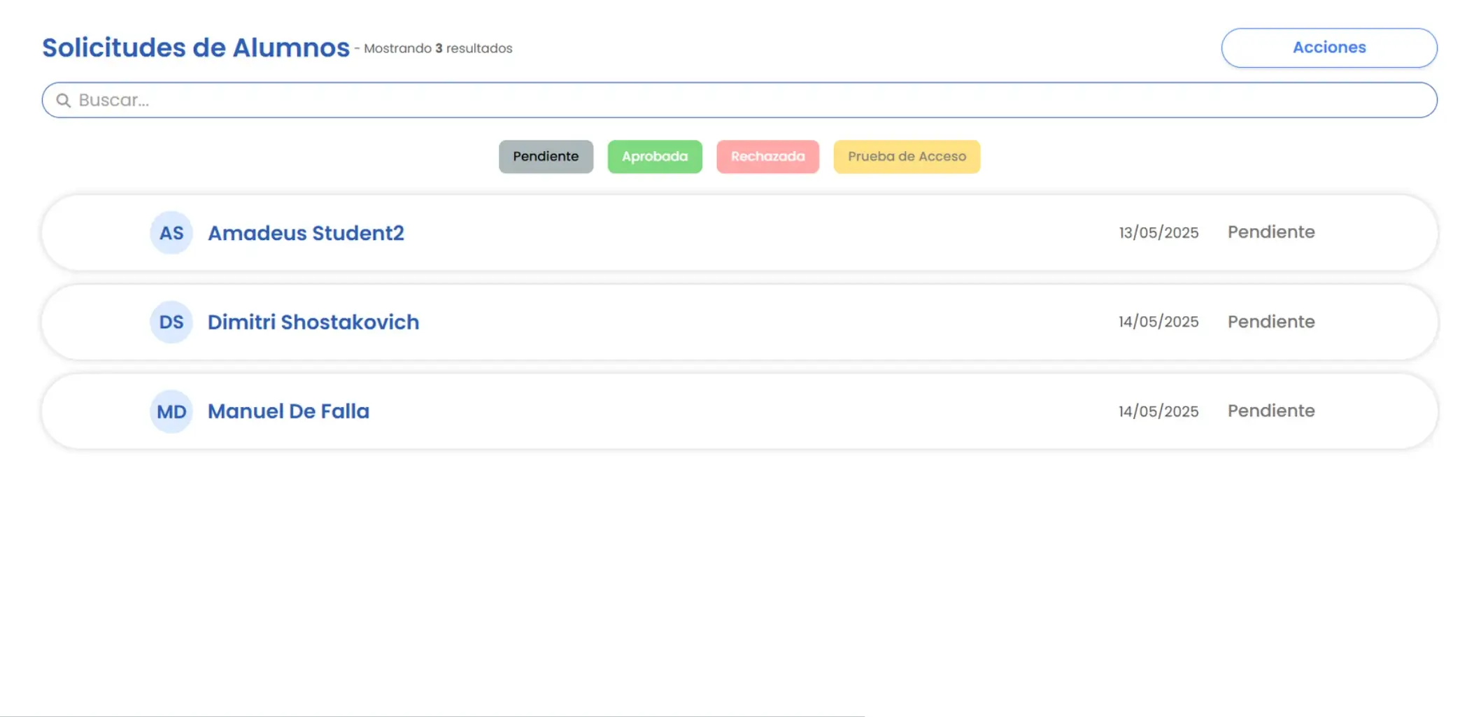 Formulario de solicitud de admisión online en Amadeus para escuelas de música