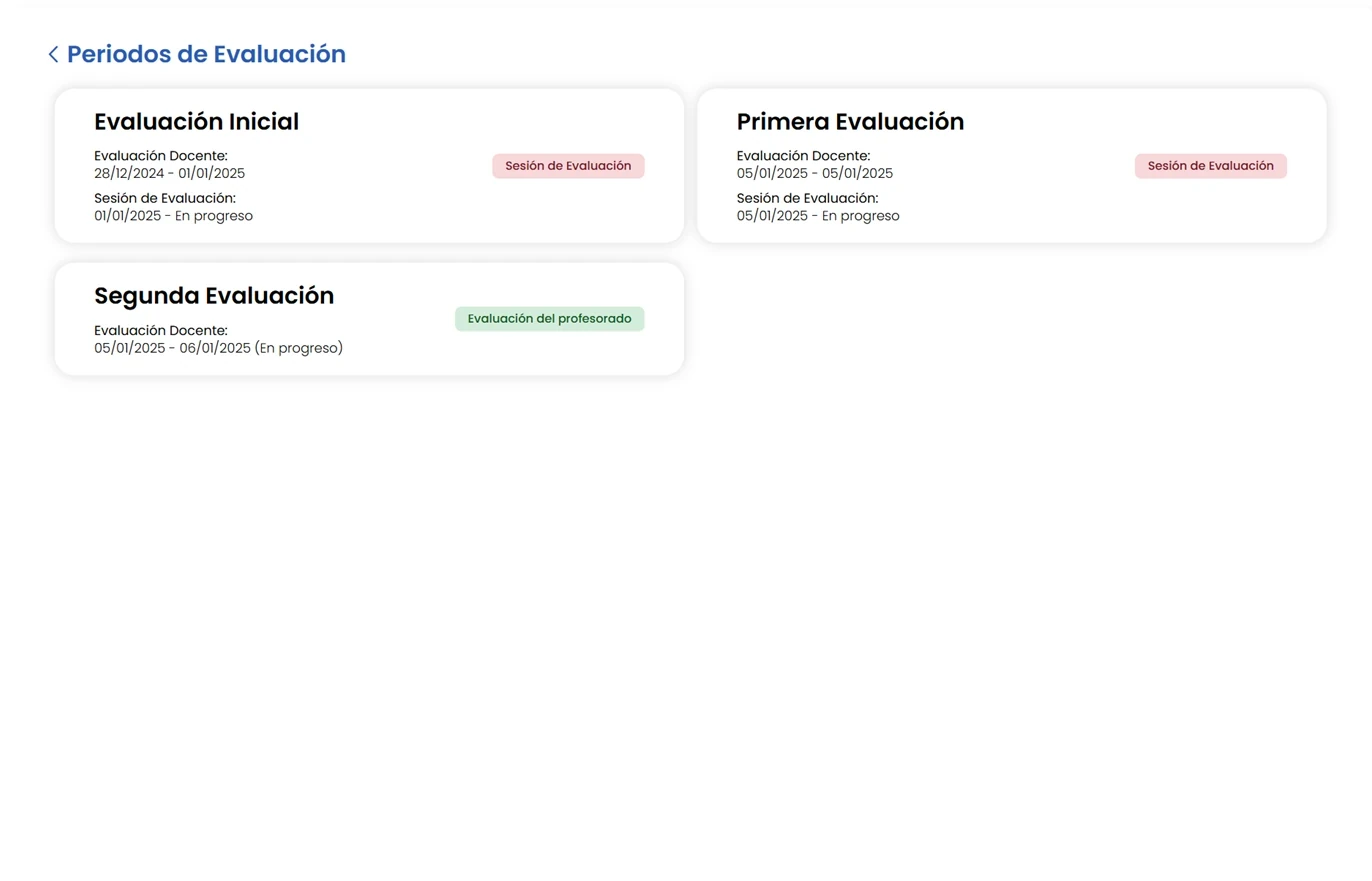 Panel de calificación de Amadeus con vista de grupo y criterios de evaluación por alumno