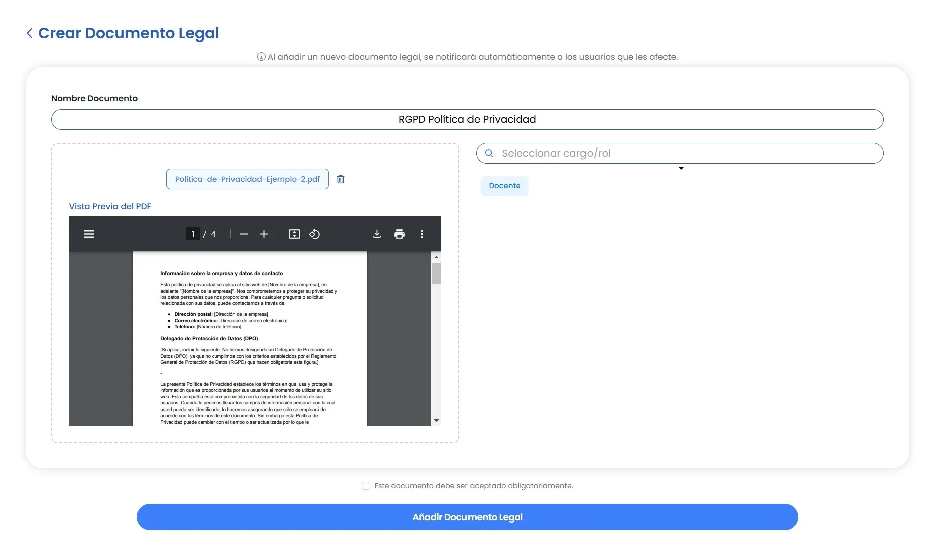 Panel de cumplimiento RGPD en Amadeus con estado de consentimientos y políticas del centro