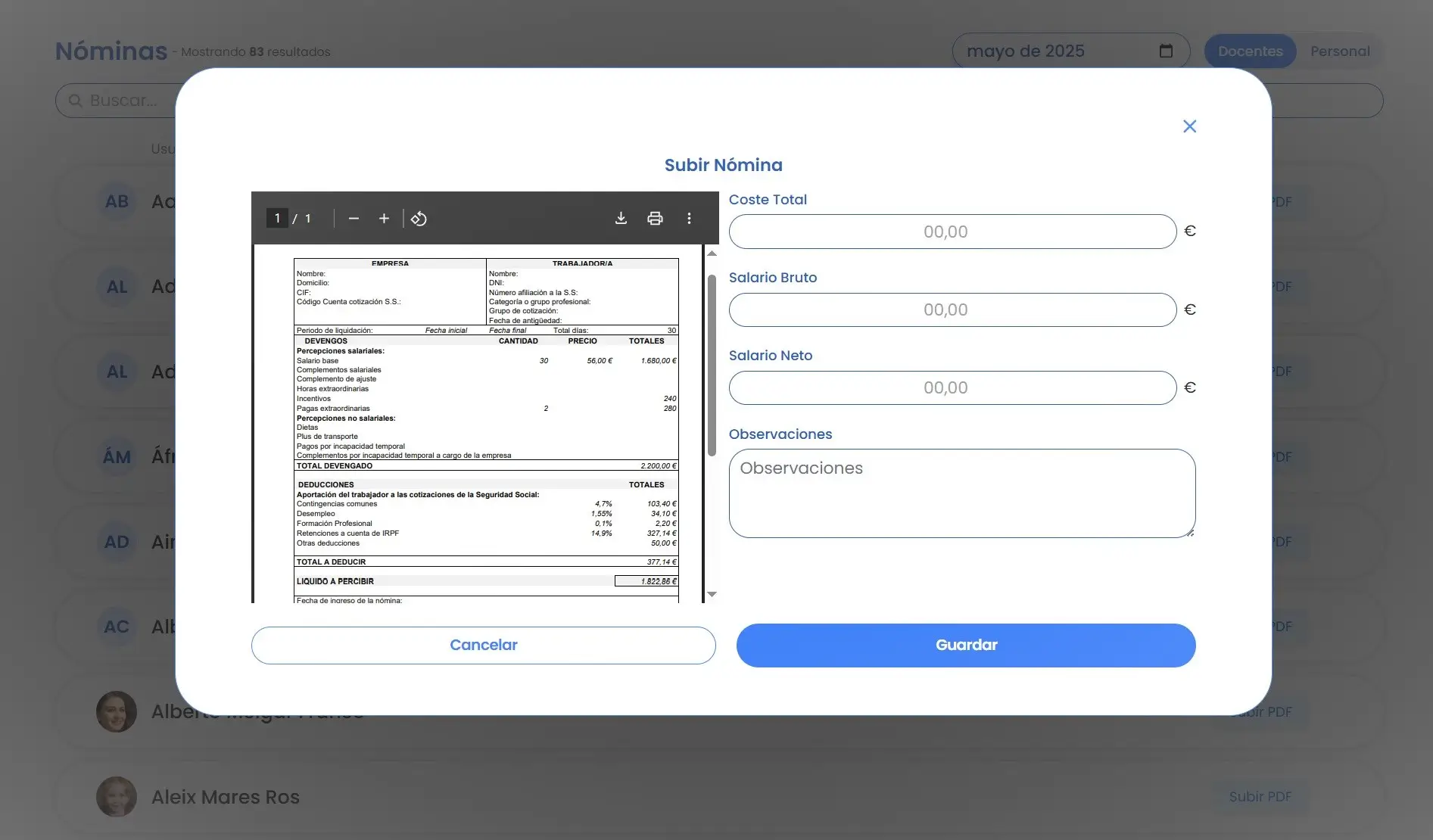 Cálculo automático de nóminas en Amadeus con desglose de conceptos salariales