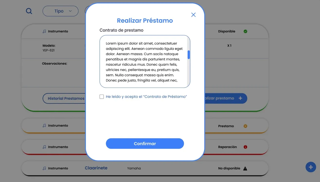 Panel de seguimiento de préstamos activos en Amadeus con estados y plazos